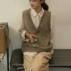 Plain Shirt / V-neck Knit Vest / Cropped Pants