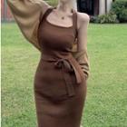 Halter-neck Knit Midi Dress / Open Cardigan