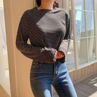 Crew-neck Stripe Cropped T-shirt
