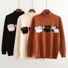 Cat Print Mock Neck Sweater
