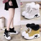 Furry Trim Hidden Wedge Lace-up Sneakers