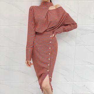 Cutaway Geo Pattern Midi Sheath Dress