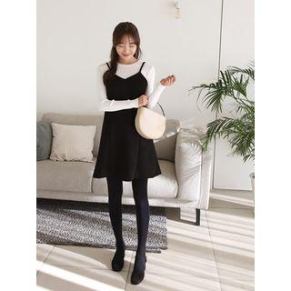 Spaghetti-strap Faux-suede Flare Dress