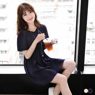 Plain V-neck Short-sleeve A-line Dress