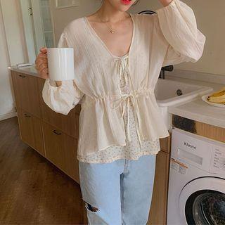 Puff-sleeve Tie-front Cardigan