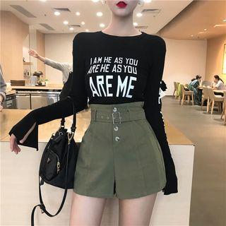Long-sleeve Letter T-shirt / High-waist Shorts