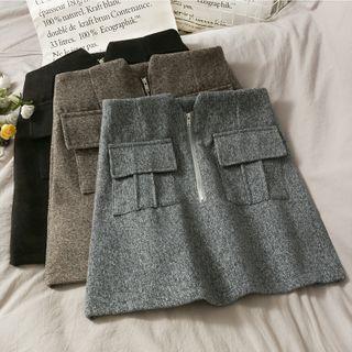 Zipper Wool Mini Skirt