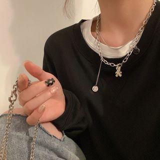 Smiley Bear Pendant Stainless Steel Necklace Silver - One Size