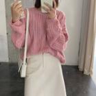 Long-sleeve Plain Cable-knit Sweater