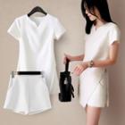 Set: Short-sleeve Slit-front Top + Skort