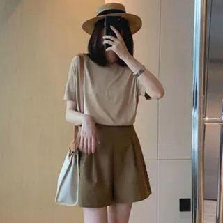 Set: Short Sleeve Plain T-shirt + Plain A-line Skirt