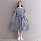 Gingham Short-sleeve Frill Trim A-line Dress