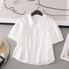 Short-sleeve Shirred Cropped Blouse 7218 - White - One Size