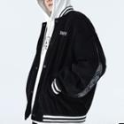 Paisley Print Trim Corduroy Baseball Jacket