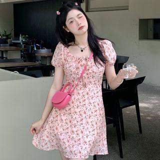 Puff-sleeve Scoop Neck Floral Mini A-line Dress