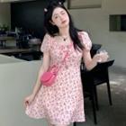 Puff-sleeve Scoop Neck Floral Mini A-line Dress
