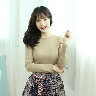 Long-sleeve Round-neck Ribbed T-shirt