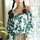 3/4-sleeve Off-shoulder Printed Top
