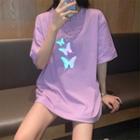 Oversized Butterfly Print Elbow-sleeve T-shirt