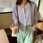 Striped Long-sleeve T-shirt / Cropped Straight-fit Pants