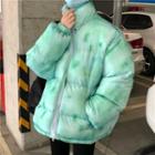 Tie-dyed Stand Collar Zip Padded Jacket