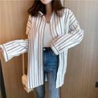 Striped Long-sleeve Loose-fit Shirt White - One Size