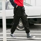 Drawstring Lettering Cargo Pants Black - One Size