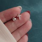 Non-matching 925 Sterling Silver Heart Rhinestone Cross Earring 1 Pair - Silver - One Size