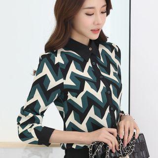 Print Puff-sleeve Chiffon Blouse