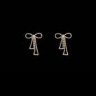 Rhinestone Bow Earring 1 Pair - S925 Silver Stud Earrings - Gold - One Size