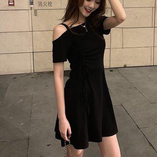 One Shoulder Drawstring A-line Dress