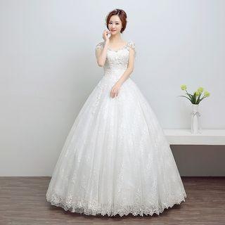 Crochet Cap Sleeve Wedding Ball Gown