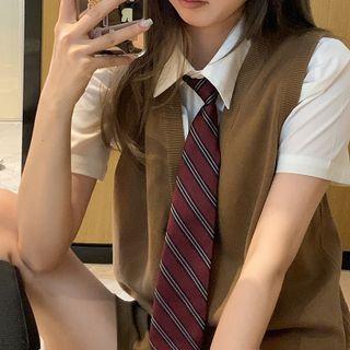 Shirt With Necktie / Sweater Vest / Mini A-line Skirt