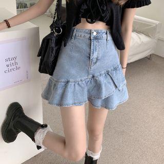 Tiered Mini A-line Denim Skirt