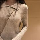Long-sleeve Midi Knit Dress Almond - One Size