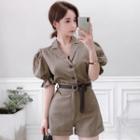Puff-sleeve Open-collar Playsuit