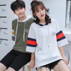 Couple Matching Elbow-sleeve Colored Panel Hoodie