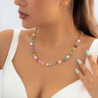 Flower Resin Faux Pearl Necklace 01 - C5138 - White - One Size