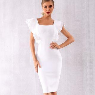 Square Neck Ruffle Sleeve Midi Dress