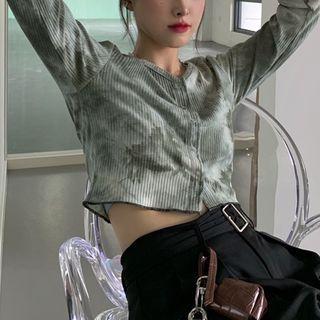 Tie-dye Long-sleeve Crop T-shirt As Shown In Figure - One Size