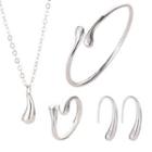 Set: Alloy Droplet Pendant Necklace + Open Bangle + Open Ring + Earring
