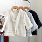 V-neck Woolen Cropped Blouse