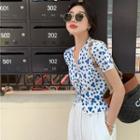 Short-sleeve Floral Print Button-up Top As Figure - One Size