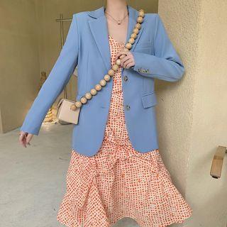 Print Sleeveless Dress / Plain Loose-fit Blazer