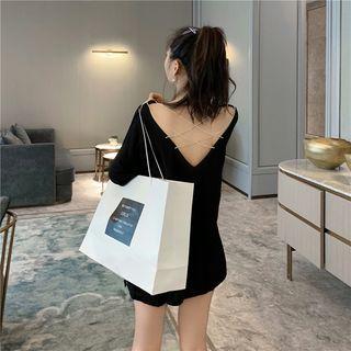 Open Back Chain Strap Plain T-shirt