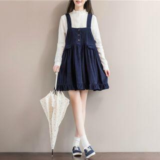 Plain Frill Trim Corduroy Pinafore Dress