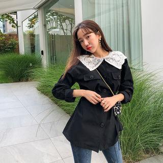 Lace-capelet Belted Military Jacket