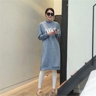 Lettering Brushed-fleece Lined Pullover Dress
