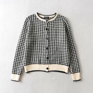 Round Neck Houndstooth Cardigan