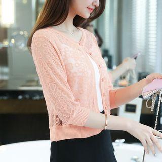3/4-sleeve Plain Lace Cardigan